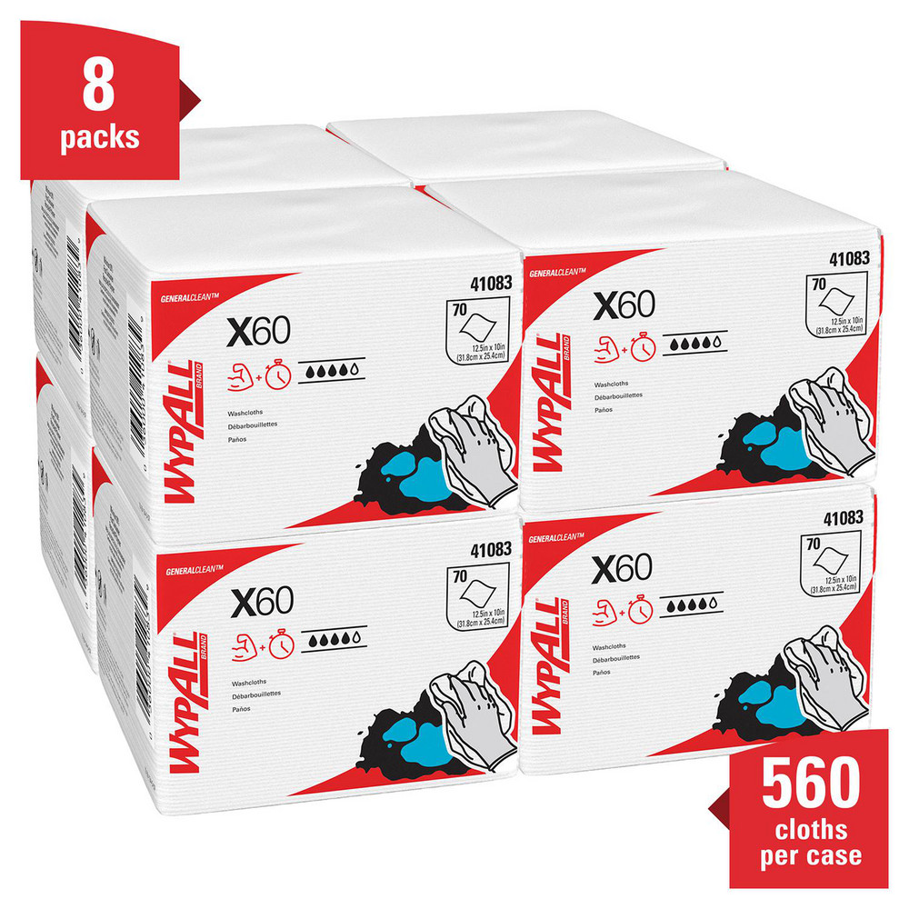 WypAll GeneralClean X60 Multi-Task Cleaning Cloths, Quarterfold, Strong & Absorbent Towels, White - 41083