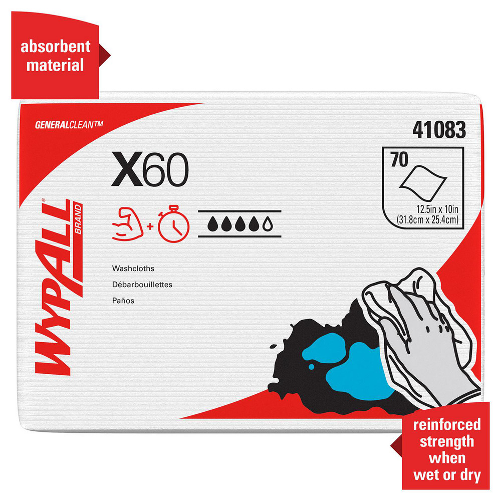 WypAll GeneralClean X60 Multi-Task Cleaning Cloths, Quarterfold, Strong & Absorbent Towels, White - 41083