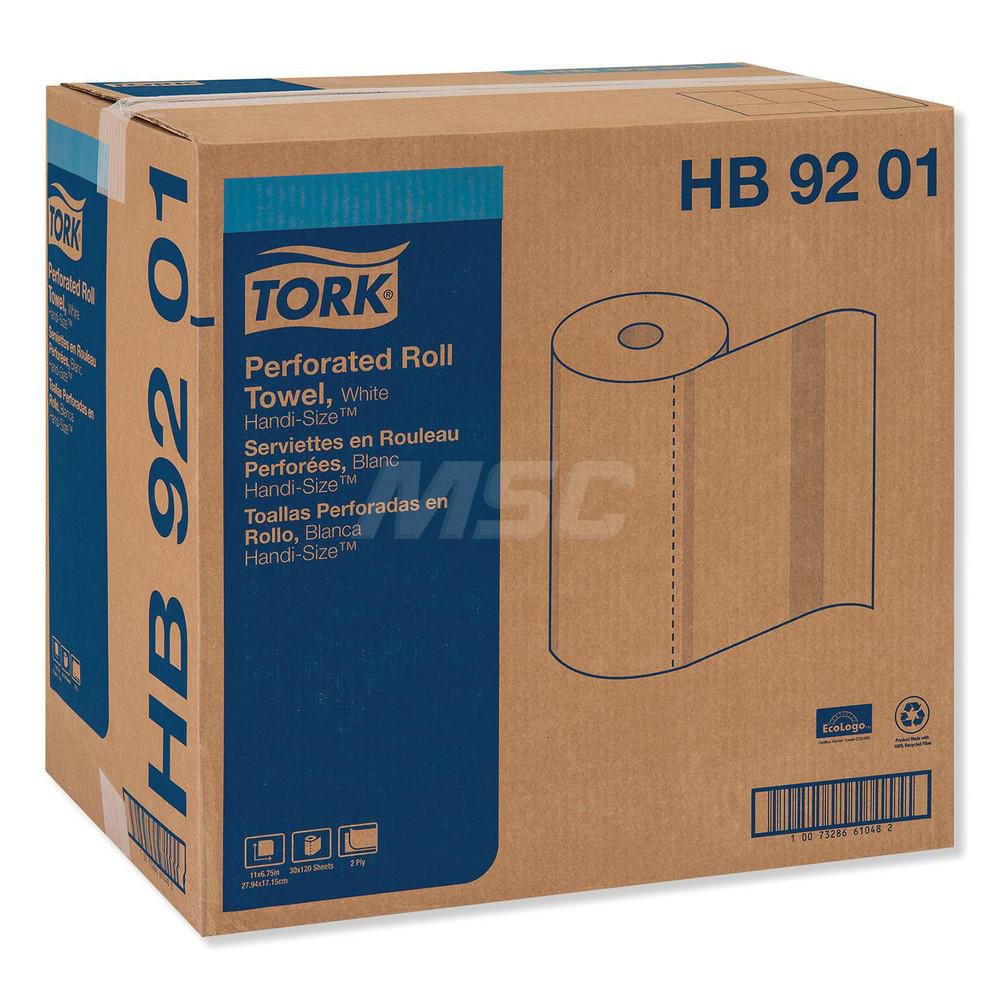 Tork Paper Towels: Perforated Roll, Roll, 2 Ply, Recycled Fiber, White - TRKHB9201
