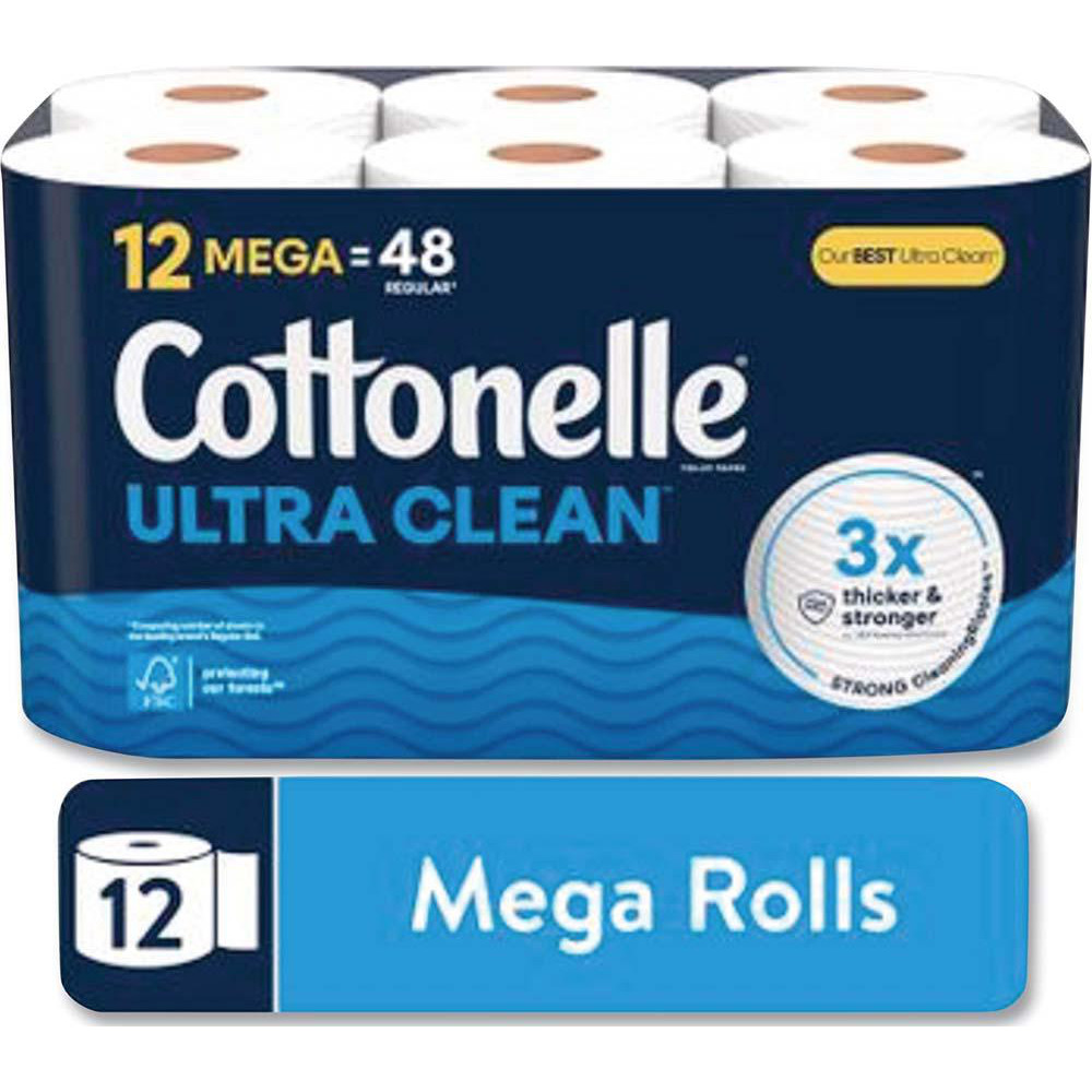 Cottonelle Ultra CleanCare Toilet Paper, Strong Bath Tissue, Septic Safe, 1-Ply, White, 284 Sheets/Roll, 12 Rolls/Pack, 4 Packs/Carton - KCM55480