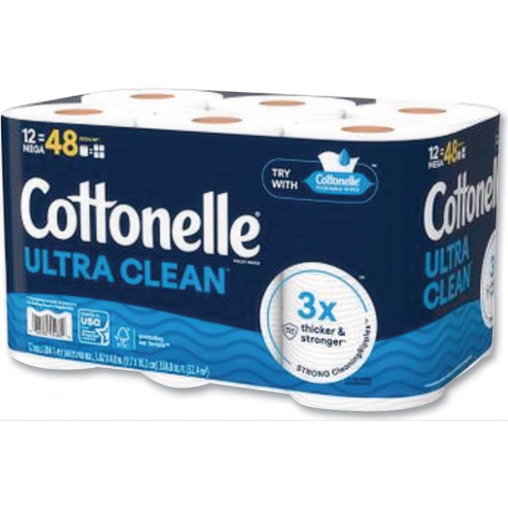 Cottonelle Ultra CleanCare Toilet Paper, Strong Bath Tissue, Septic Safe, 1-Ply, White, 284 Sheets/Roll, 12 Rolls/Pack, 4 Packs/Carton - KCM55480