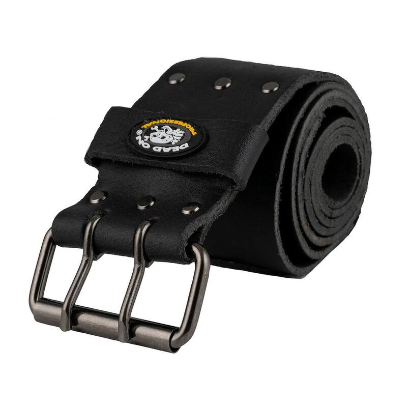DEAD ON TOOLS 3 in. Wide Oil Tan Tool Belt in Black Saddle Leather with Double Tongue Roller Buckle - HD222222