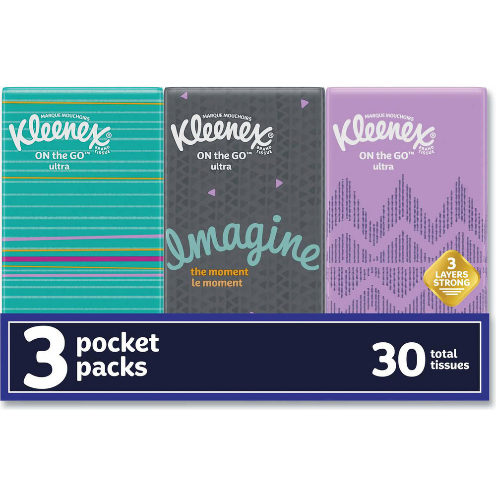 Kleenex On The Go Packs Facial Tissues, 3-Ply, White, 10 Sheets/Pouch, 3 Pouches/Pack, 36 Packs/Carton - KCM11976