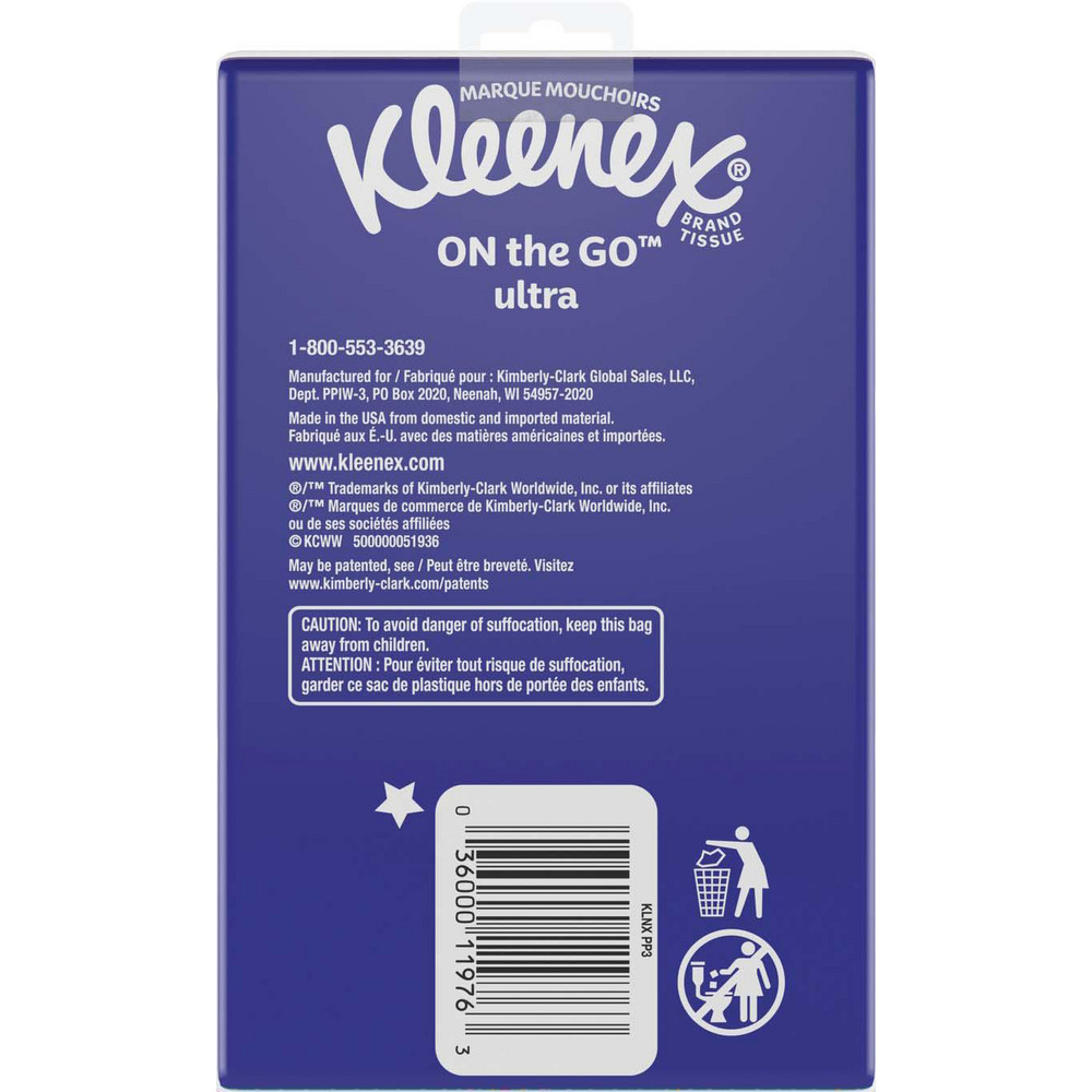 Kleenex On The Go Packs Facial Tissues, 3-Ply, White, 10 Sheets/Pouch, 3 Pouches/Pack, 36 Packs/Carton - KCM11976
