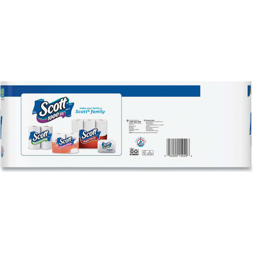 Scott 1000 Bathroom Tissue, Septic Safe, 1-Ply, White, 1,000 Sheet/Roll, 20/Pack - KCM20032PK