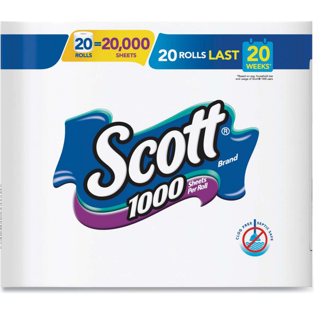 Scott 1000 Bathroom Tissue, Septic Safe, 1-Ply, White, 1,000 Sheet/Roll, 20/Pack - KCM20032PK