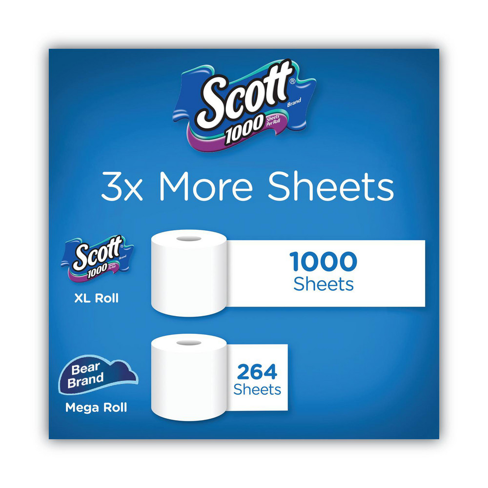 Scott 1000 Bathroom Tissue, Septic Safe, 1-Ply, White, 1,000 Sheet/Roll, 20/Pack - KCM20032PK