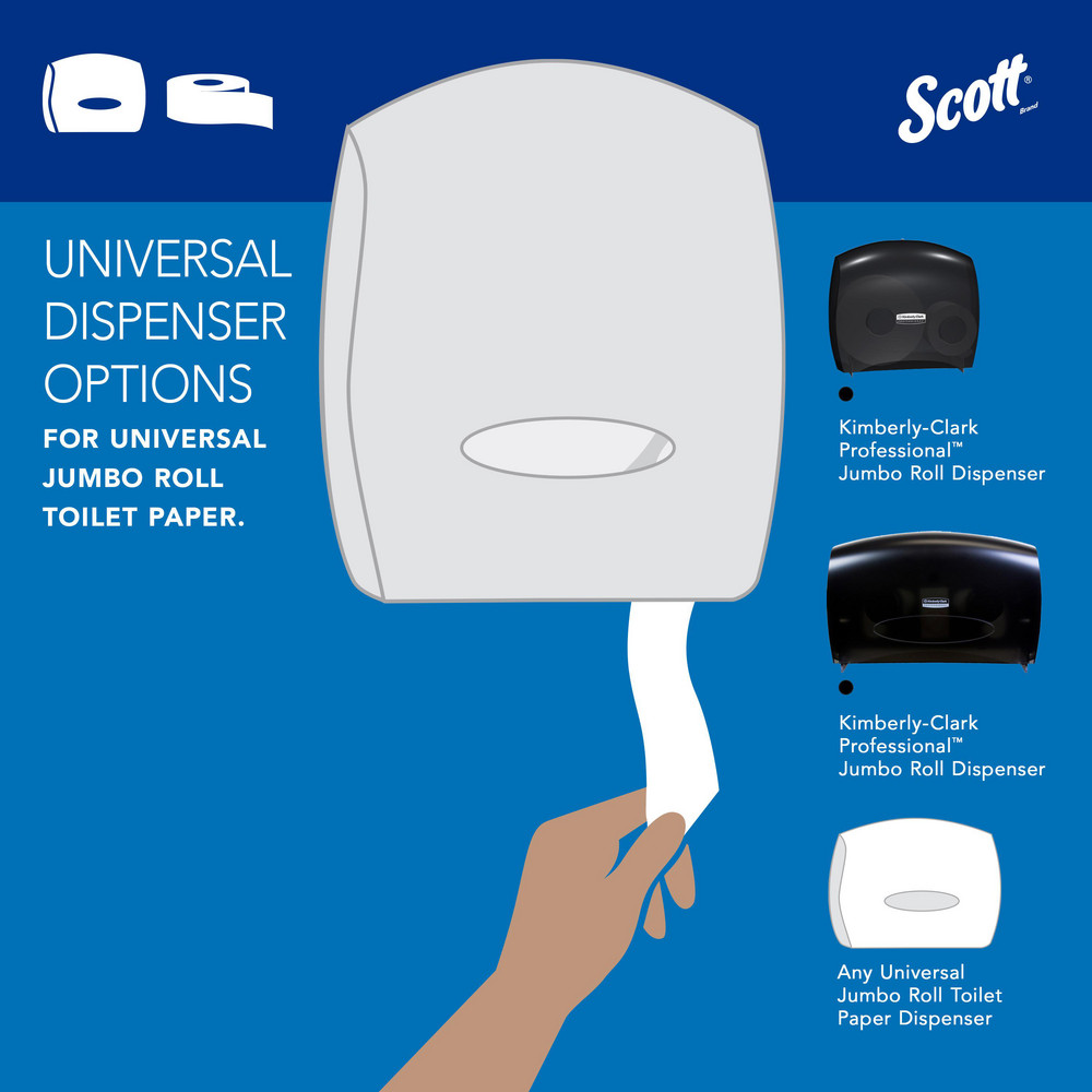 Scott Scott Essential Jumbo Roll (JR) Commercial Toilet Paper (67805), 100% Recycled Fiber, 2-ply, White - 67805