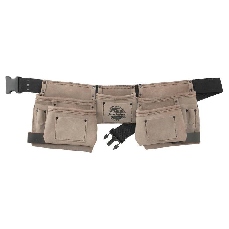 Graintex 11-Pocket Suede Leather Tool Apron in Beige with 2 Hammer Loops - DS2016