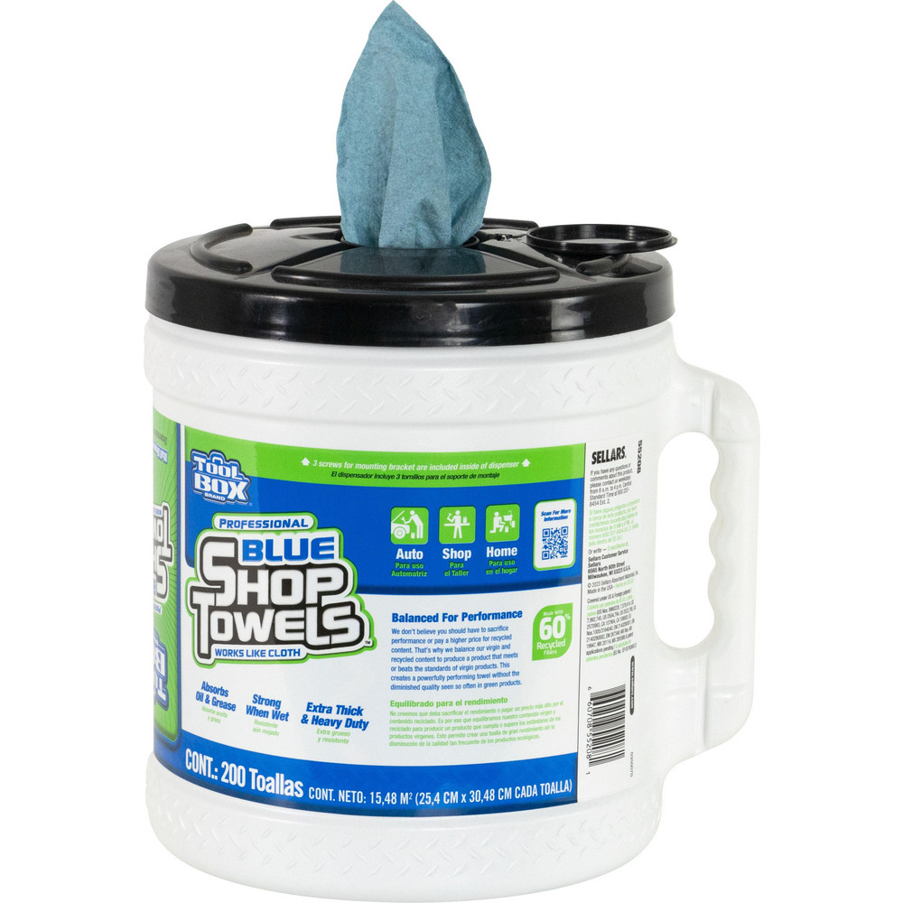 Sellars TOOLBOX Shop Towels: Dry, 200 Sheets/Bucket, Big Grip Center-Pull Bucket, 12.0" x 10.0", Blue - 55208