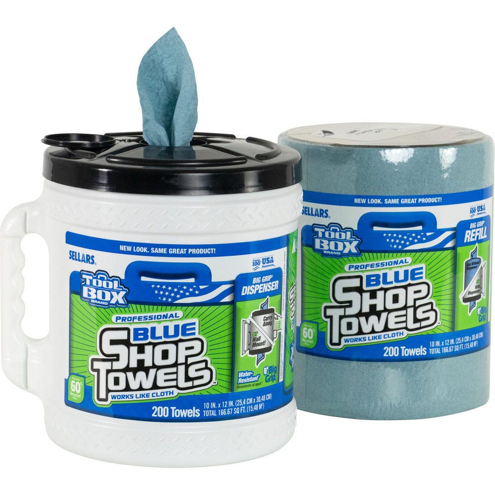 Sellars TOOLBOX Shop Towels: Dry, 200 Sheets/Bucket, Big Grip Center-Pull Bucket, 12.0" x 10.0", Blue - 55208