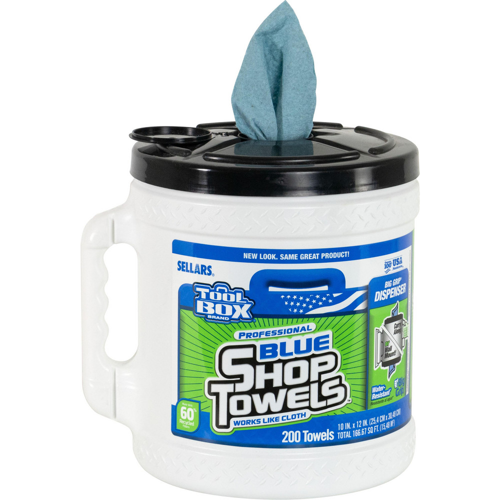 Sellars TOOLBOX Shop Towels: Dry, 200 Sheets/Bucket, Big Grip Center-Pull Bucket, 12.0" x 10.0", Blue - 55208