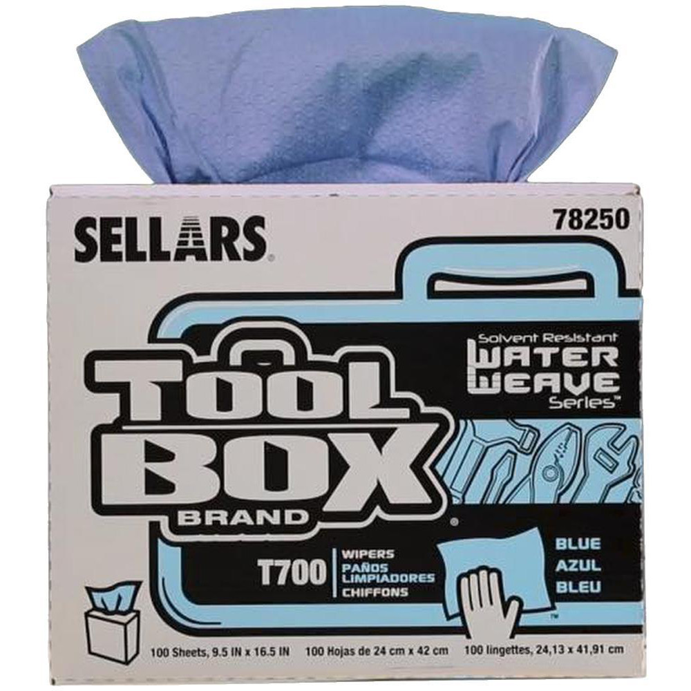 Sellars TOOLBOX WaterWeave T700 Wipers: Dry, 100 Sheets/Box, Pop-Up Box, 16.5" x 8.27", Blue - 78250
