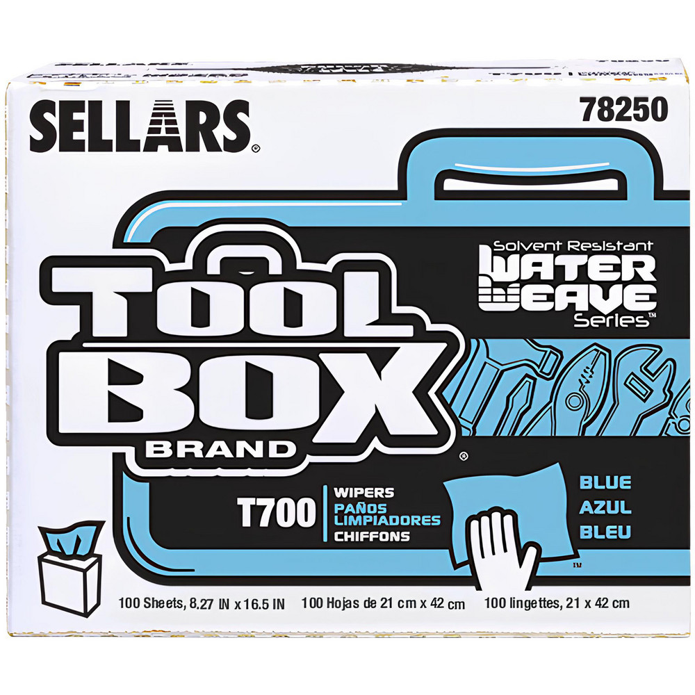 Sellars TOOLBOX WaterWeave T700 Wipers: Dry, 100 Sheets/Box, Pop-Up Box, 16.5" x 8.27", Blue - 78250