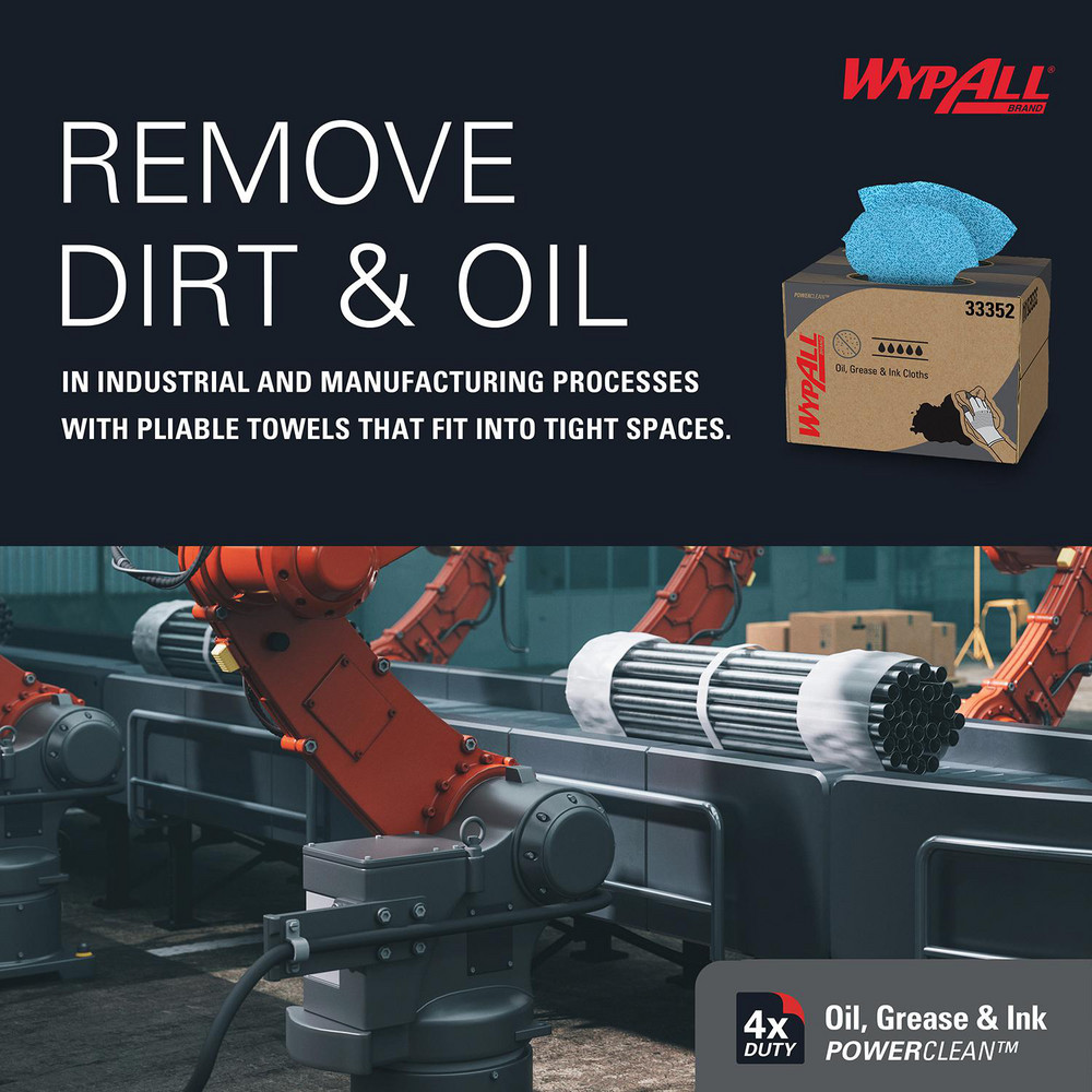 WypAll Oil, Grease & Ink Cloths, Brag Box, Lint-Free Towels, Blue - 33352