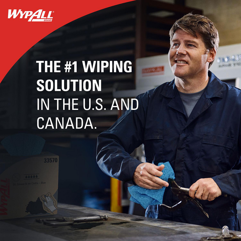 WypAll Oil, Grease & Ink Cloths, Brag Box, Lint-Free Towels, Blue - 33352