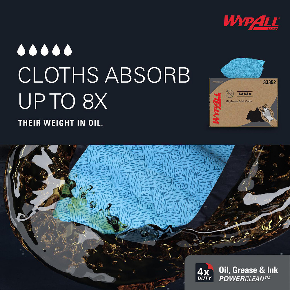 WypAll Oil, Grease & Ink Cloths, Brag Box, Lint-Free Towels, Blue - 33352