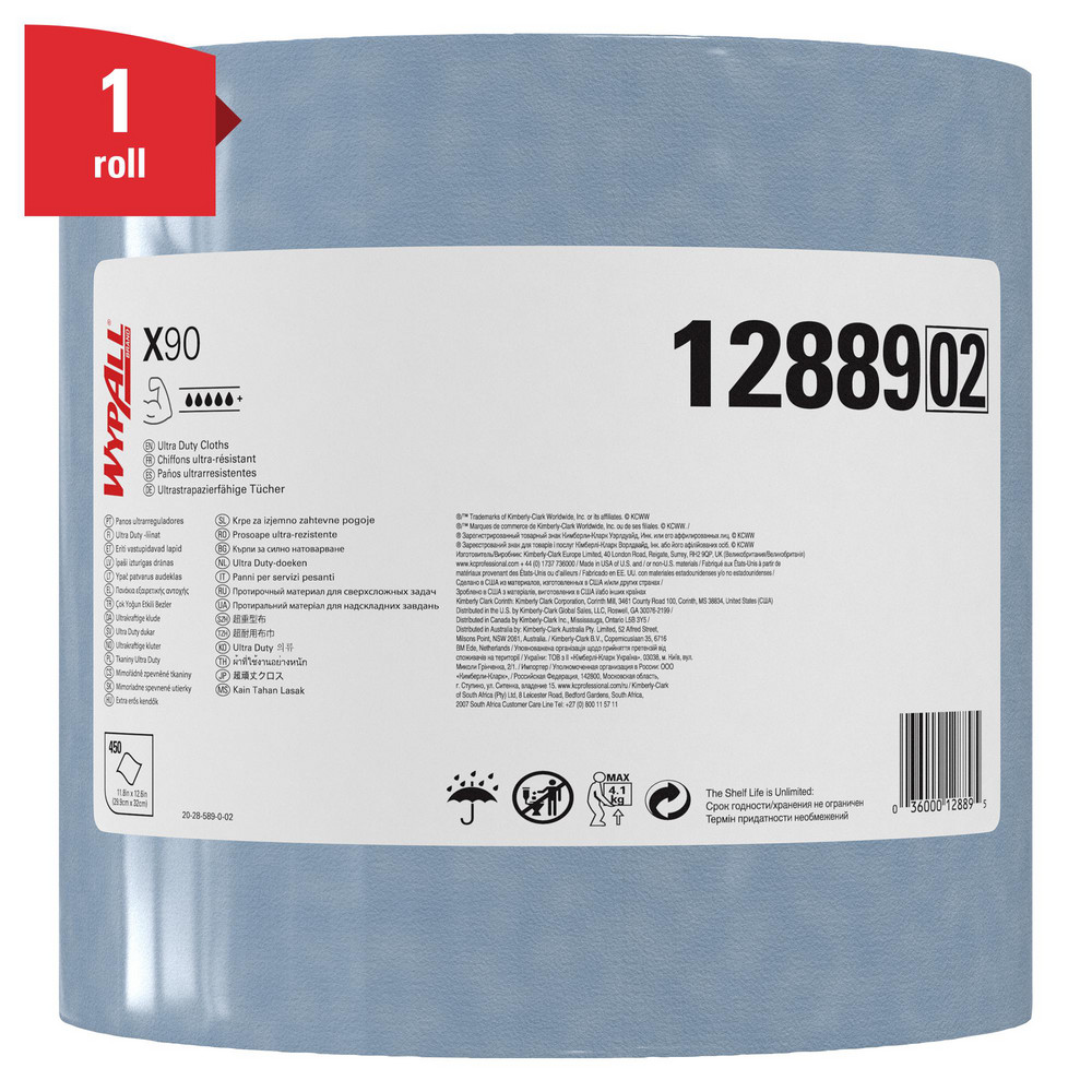 WypAll PowerClean X90 Ultra Duty Cloths, Jumbo Roll, Extended Use Towels, Blue - 12889