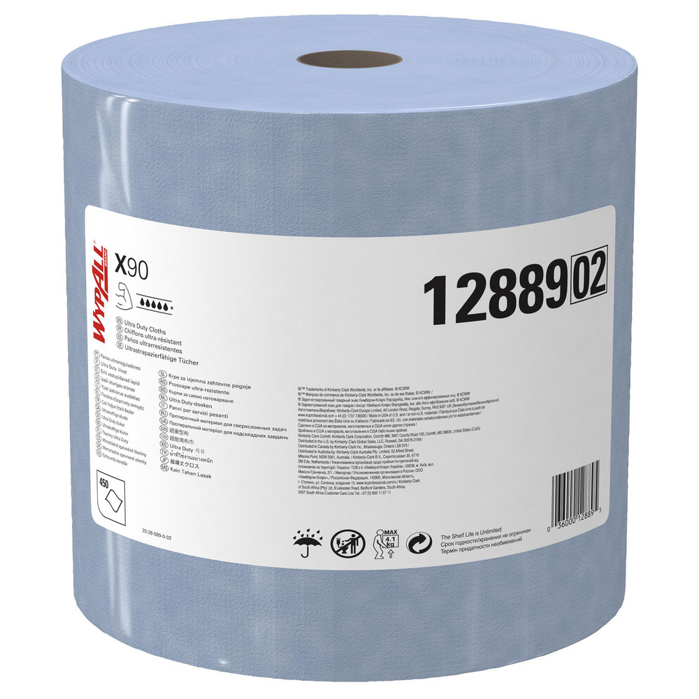 WypAll PowerClean X90 Ultra Duty Cloths, Jumbo Roll, Extended Use Towels, Blue - 12889