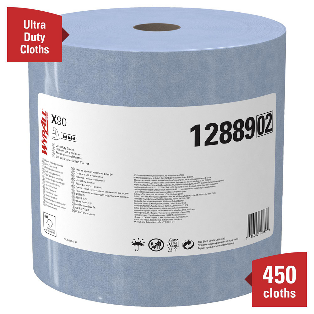 WypAll PowerClean X90 Ultra Duty Cloths, Jumbo Roll, Extended Use Towels, Blue - 12889