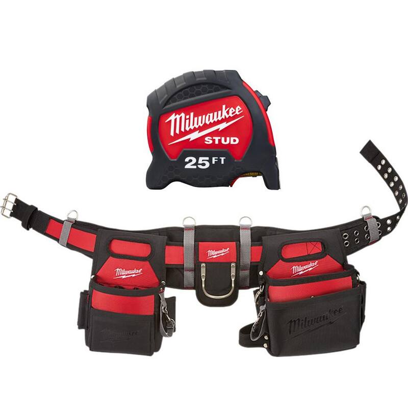 Milwaukee Adjustable Electricians Work Waist Tool Belt with 25 ft. Gen II STUD Tape Measure - 48-22-8110-48-22-9725