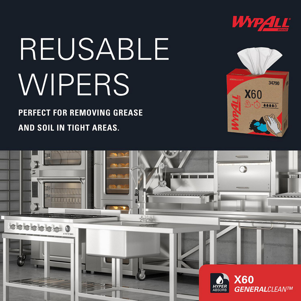 WypAll WypAll X60 Reusable Cloths (34790), Convenient Pop-Up Box, White - 34790