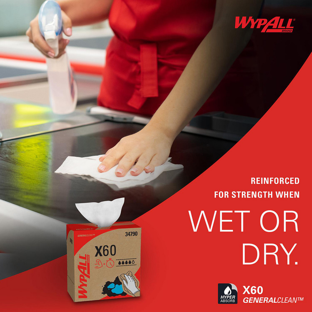 WypAll WypAll X60 Reusable Cloths (34790), Convenient Pop-Up Box, White - 34790