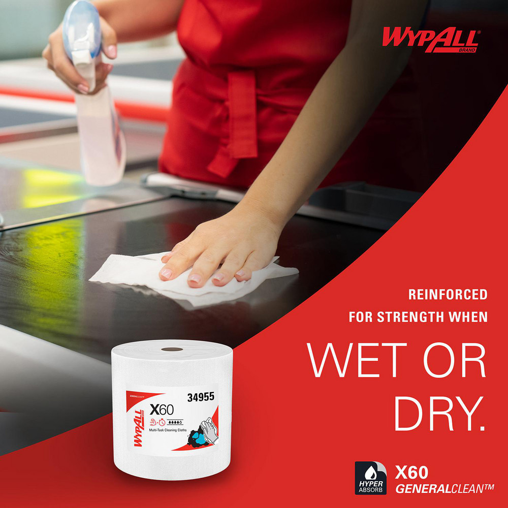 WypAll GeneralClean X60 Multi-Task Cleaning Cloths, Jumbo Roll, Strong & Absorbent Towels, White - 34955