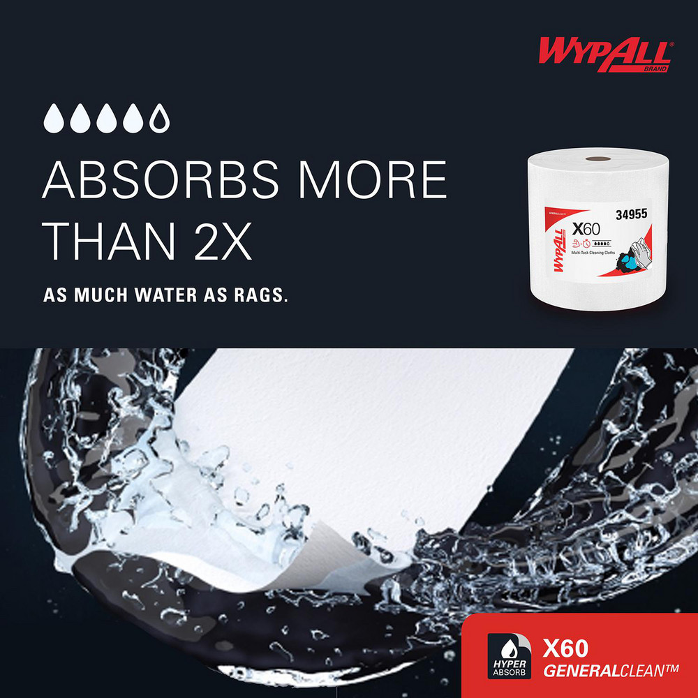 WypAll GeneralClean X60 Multi-Task Cleaning Cloths, Jumbo Roll, Strong & Absorbent Towels, White - 34955