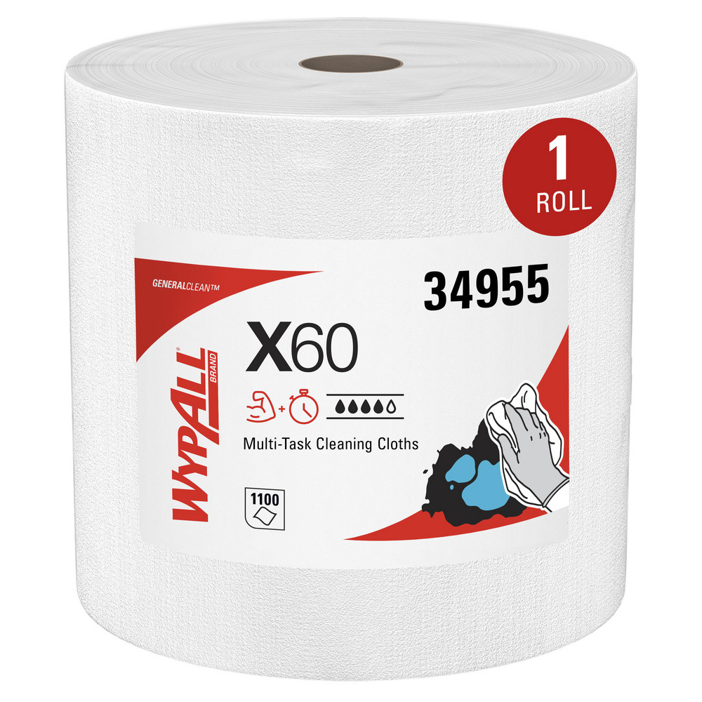 WypAll GeneralClean X60 Multi-Task Cleaning Cloths, Jumbo Roll, Strong & Absorbent Towels, White - 34955