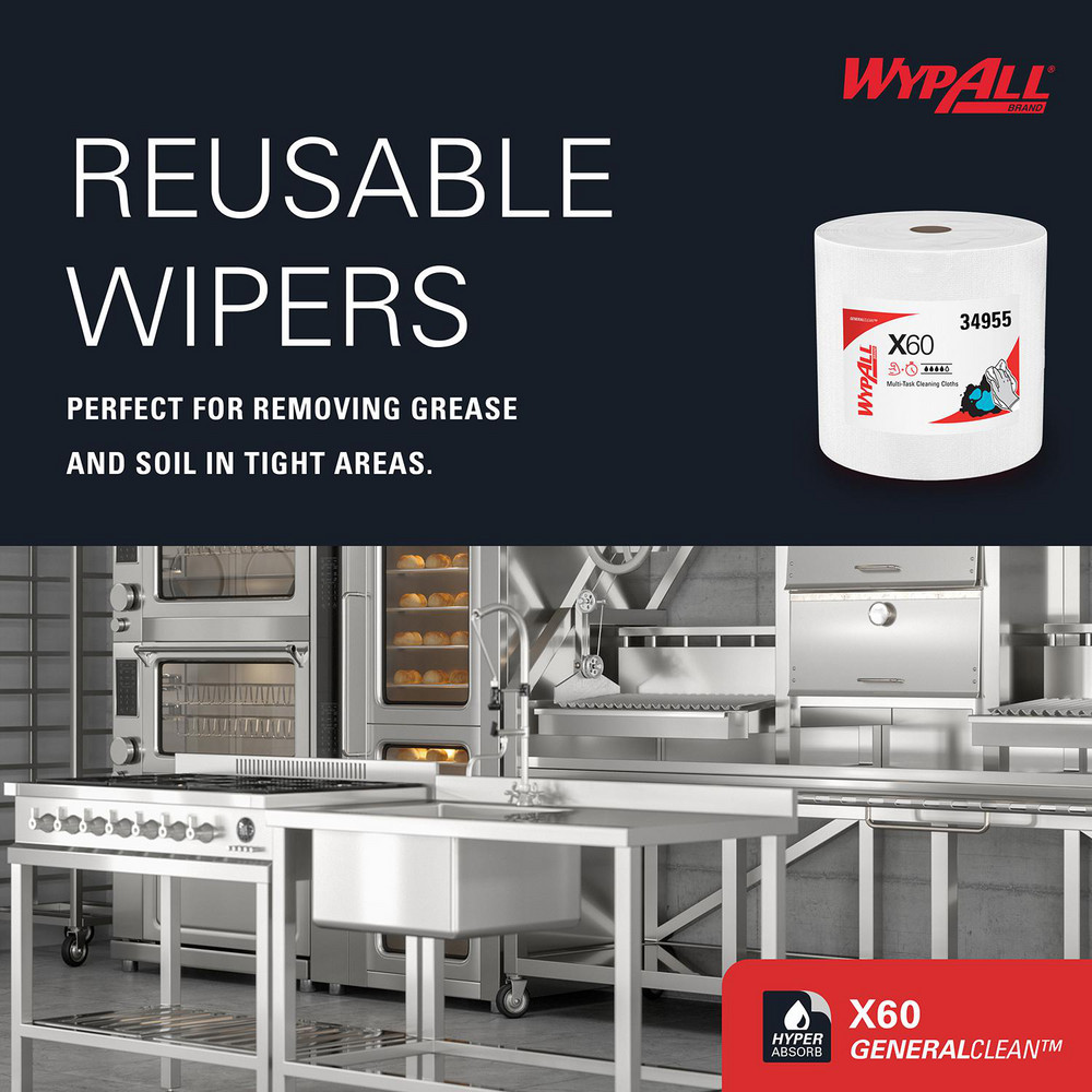 WypAll GeneralClean X60 Multi-Task Cleaning Cloths, Jumbo Roll, Strong & Absorbent Towels, White - 34955