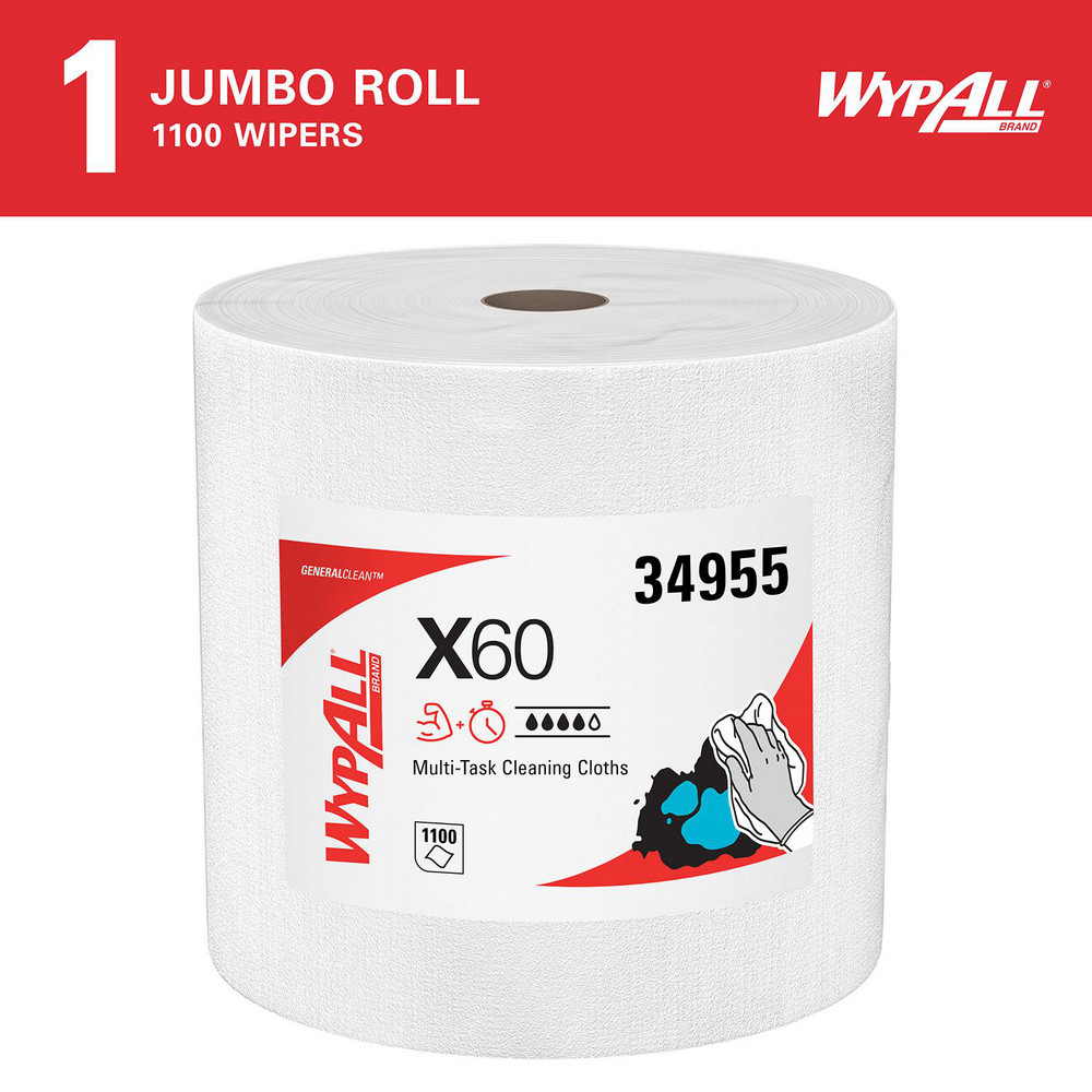 WypAll GeneralClean X60 Multi-Task Cleaning Cloths, Jumbo Roll, Strong & Absorbent Towels, White - 34955