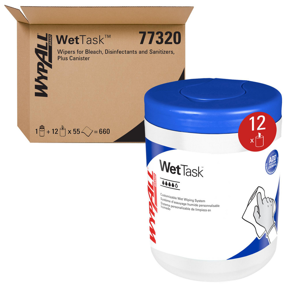 WypAll CriticalClean WetTask Wipers for Bleach, Disinfectants, & Sanitizers, Center-Pull Roll, Canister Included - 77320
