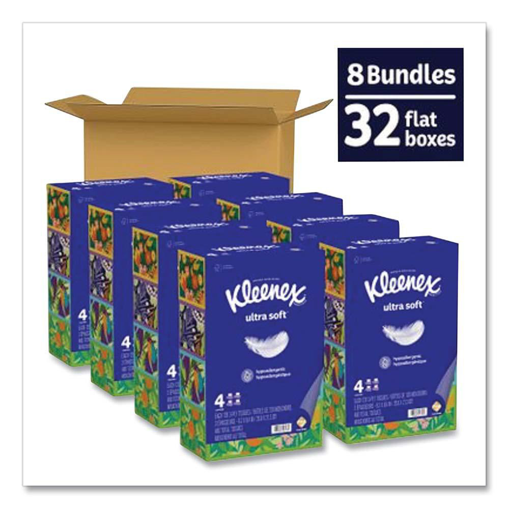 Kleenex Ultra Soft Facial Tissue, 3-Ply, White, 120/Box, 4 Boxes/Pack, 8 Packs/Carton - KCM54316