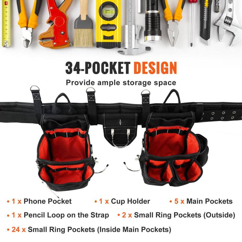 VEVOR Tool Belt with Suspenders 34-Pockets 1250D Nylon Heavy-Duty Carpenter Tool Pouch with 29-54 in. Adjustable Waist Size - GJDDNLCGK0006JFN4V0