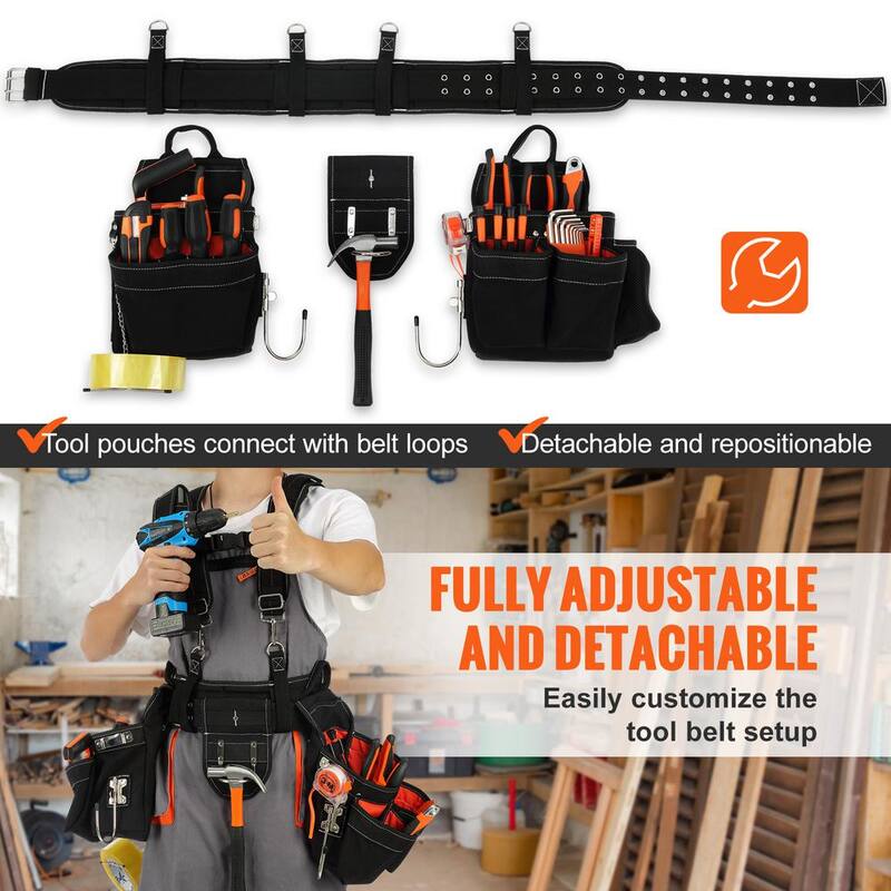 VEVOR Tool Belt with Suspenders 34-Pockets 1250D Nylon Heavy-Duty Carpenter Tool Pouch with 29-54 in. Adjustable Waist Size - GJDDNLCGK0006JFN4V0