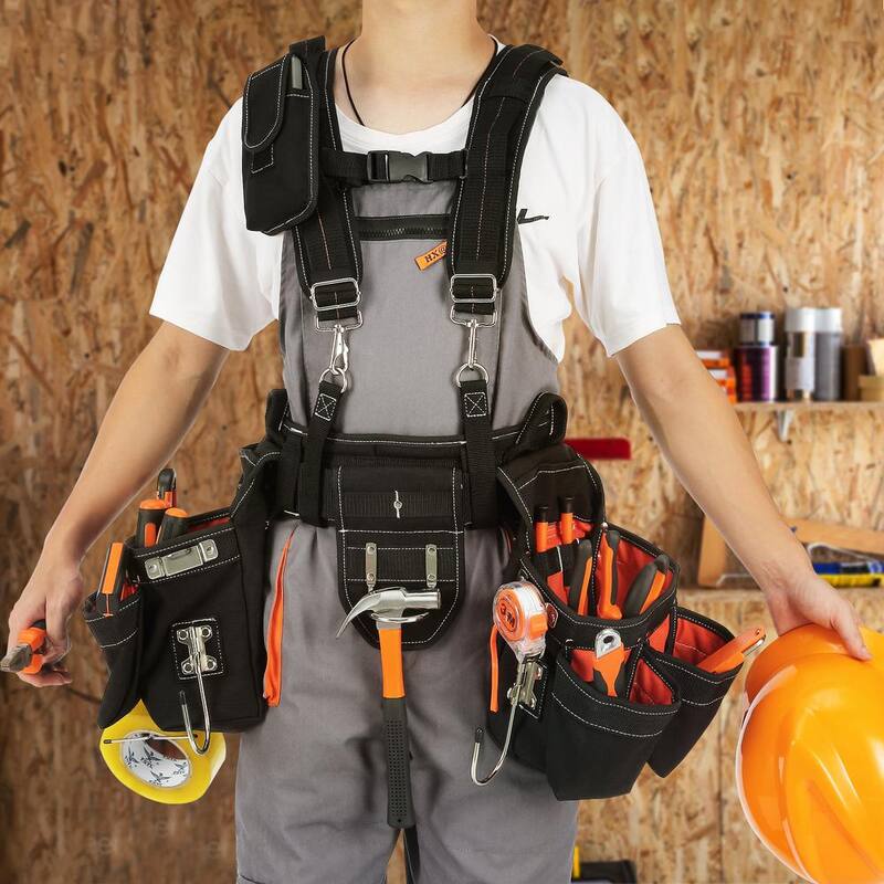 VEVOR Tool Belt with Suspenders 34-Pockets 1250D Nylon Heavy-Duty Carpenter Tool Pouch with 29-54 in. Adjustable Waist Size - GJDDNLCGK0006JFN4V0