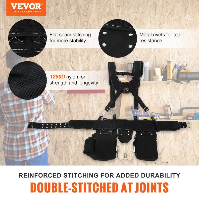 VEVOR Tool Belt with Suspenders 34-Pockets 1250D Nylon Heavy-Duty Carpenter Tool Pouch with 29-54 in. Adjustable Waist Size - GJDDNLCGK0006JFN4V0