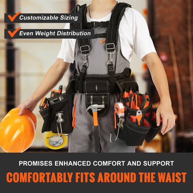 VEVOR Tool Belt with Suspenders 34-Pockets 1250D Nylon Heavy-Duty Carpenter Tool Pouch with 29-54 in. Adjustable Waist Size - GJDDNLCGK0006JFN4V0