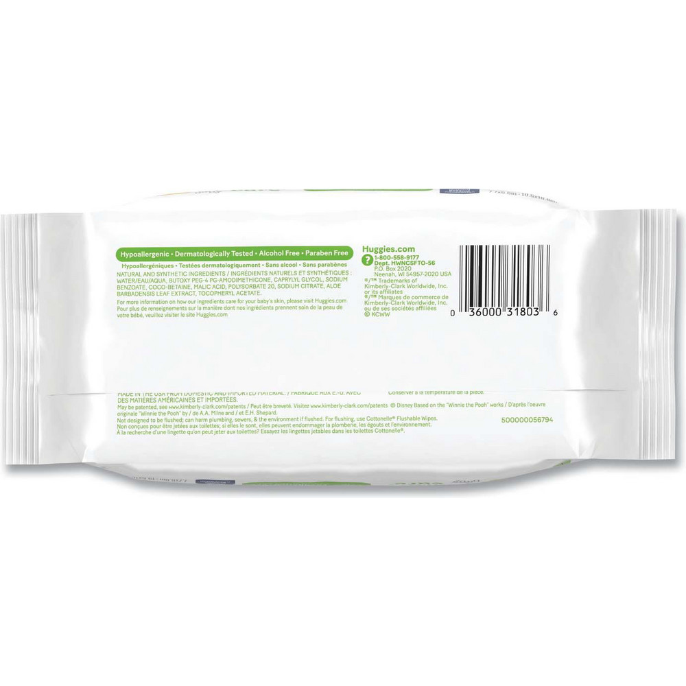 Huggies Natural Care Sensitive Baby Wipes, 1-Ply, 3.88 x 6.6, Unscented, White, 56/Pack, 8 Packs/Carton - KCM31803