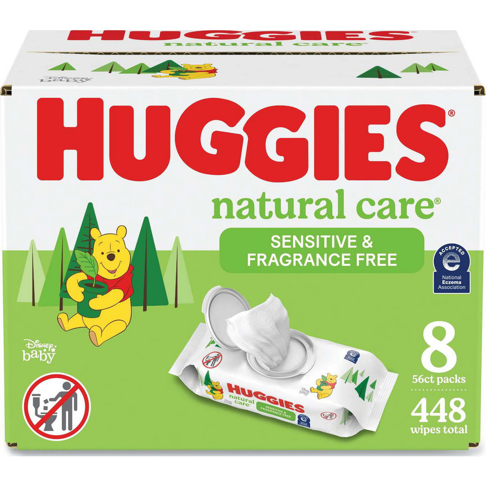 Huggies Natural Care Sensitive Baby Wipes, 1-Ply, 3.88 x 6.6, Unscented, White, 56/Pack, 8 Packs/Carton - KCM31803