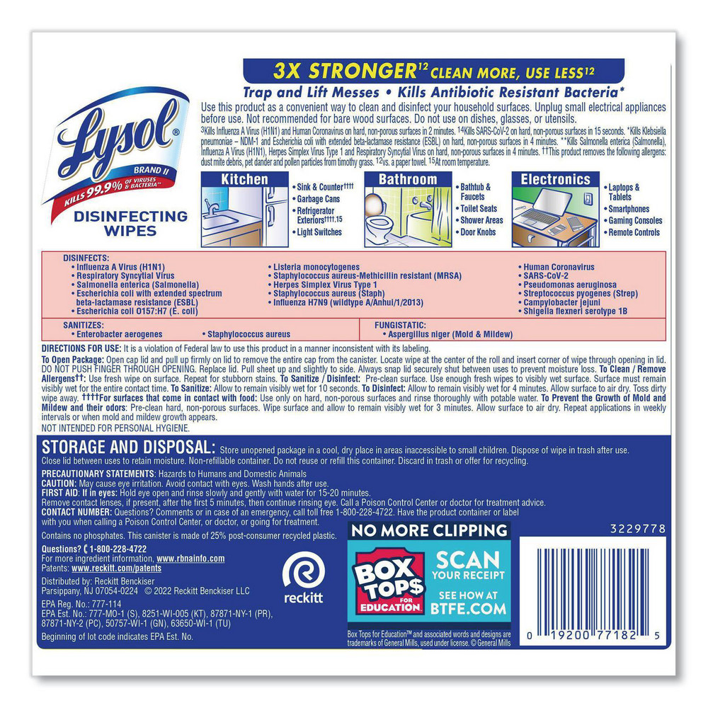 Lysol Disinfecting Wipes: Pre-Moistened, 80 Ct - RAC77182EA
