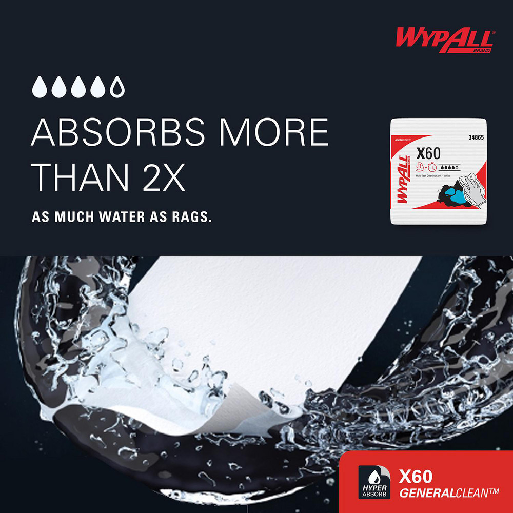 WypAll GeneralClean X60 Multi-Task Cleaning Cloths, Quarterfold, Strong & Absorbent Towels, White - 34865