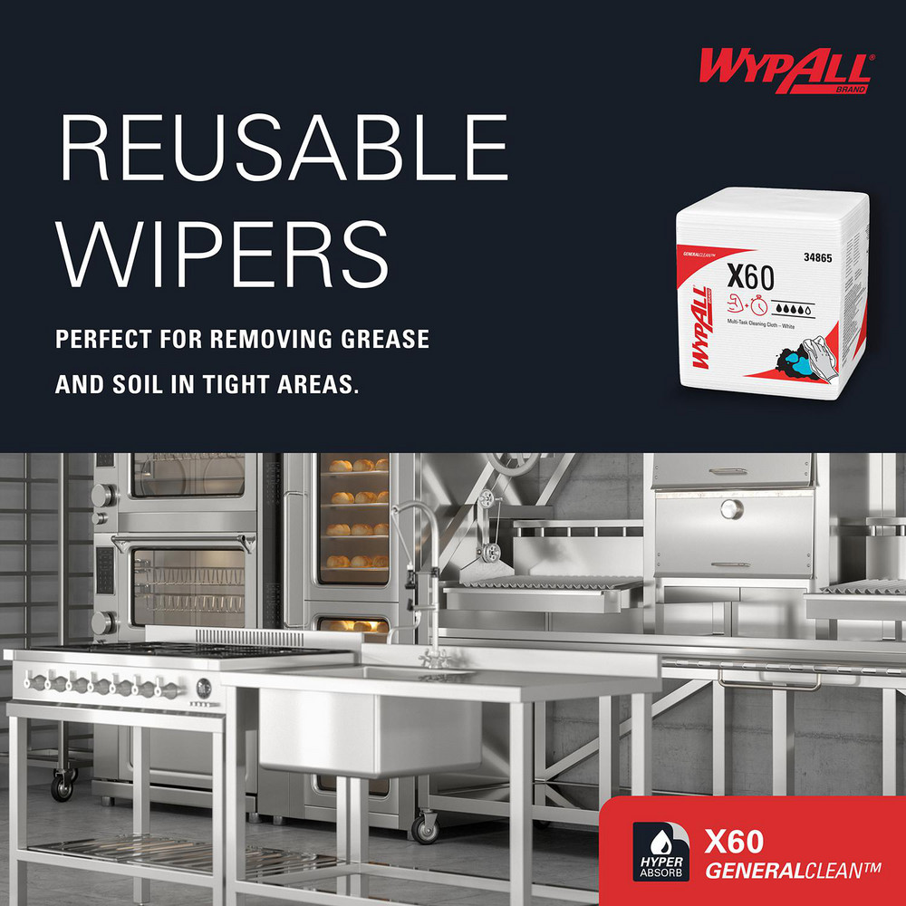 WypAll GeneralClean X60 Multi-Task Cleaning Cloths, Quarterfold, Strong & Absorbent Towels, White - 34865