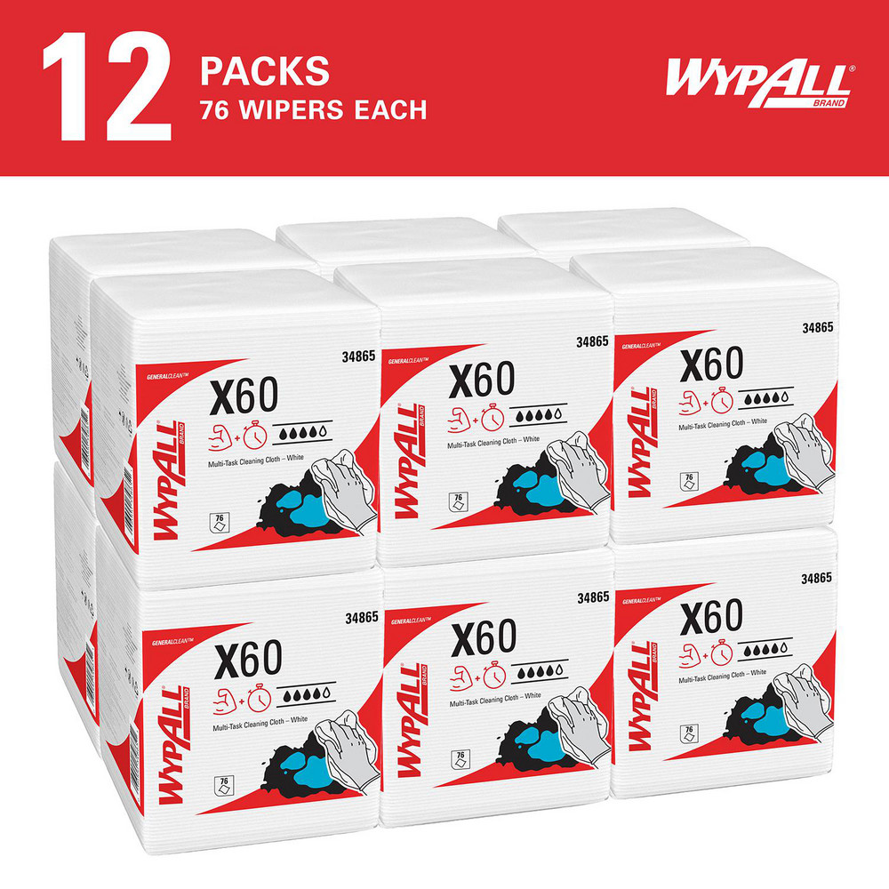 WypAll GeneralClean X60 Multi-Task Cleaning Cloths, Quarterfold, Strong & Absorbent Towels, White - 34865