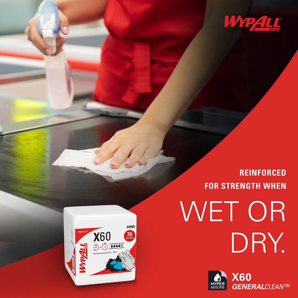 WypAll GeneralClean X60 Multi-Task Cleaning Cloths, Quarterfold, Strong & Absorbent Towels, White - 34865