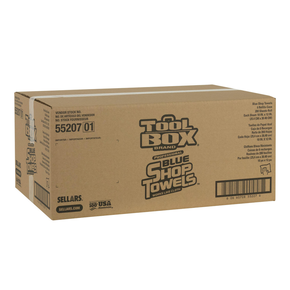 Sellars TOOLBOX Shop Towels: Dry, 200 Sheets/Roll, Big Grip Refill Center-Pull Roll, 12.0" x 10.0", Blue - 55207