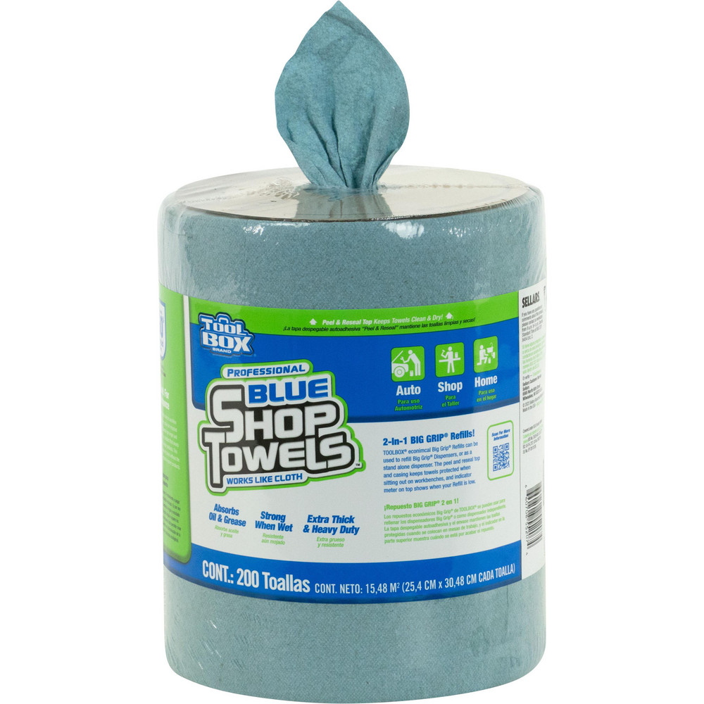 Sellars TOOLBOX Shop Towels: Dry, 200 Sheets/Roll, Big Grip Refill Center-Pull Roll, 12.0" x 10.0", Blue - 55207