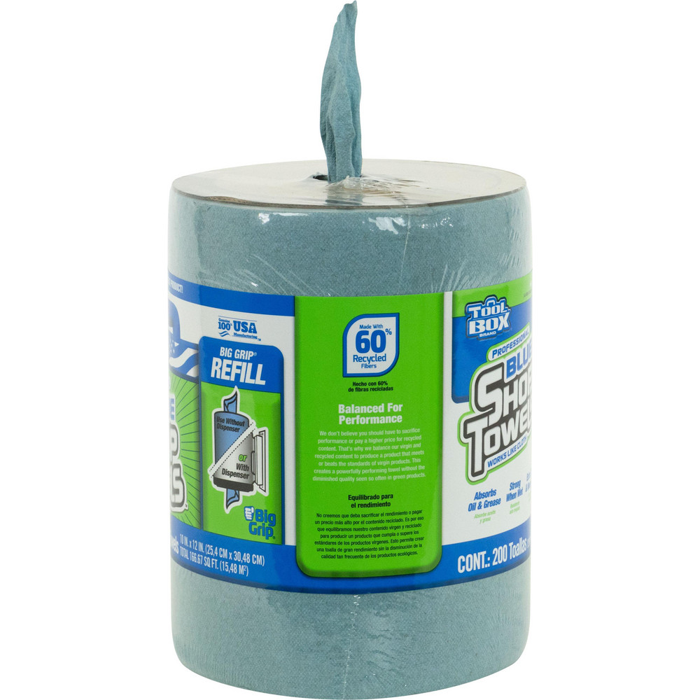 Sellars TOOLBOX Shop Towels: Dry, 200 Sheets/Roll, Big Grip Refill Center-Pull Roll, 12.0" x 10.0", Blue - 55207