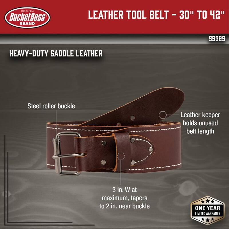 BUCKET BOSS Tapered Leather Work Tool Belt Size Medium (Waists 30 in.- 42 in.) - 55325
